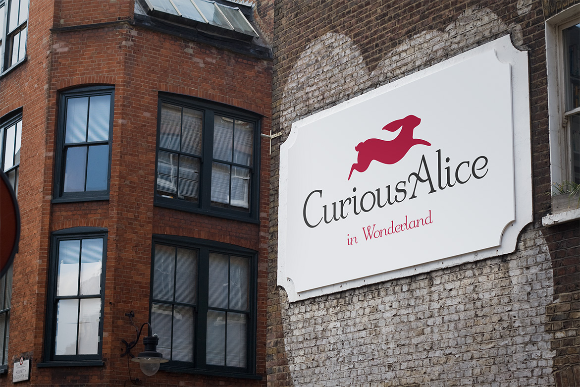 Curious Alice Logo design on sign